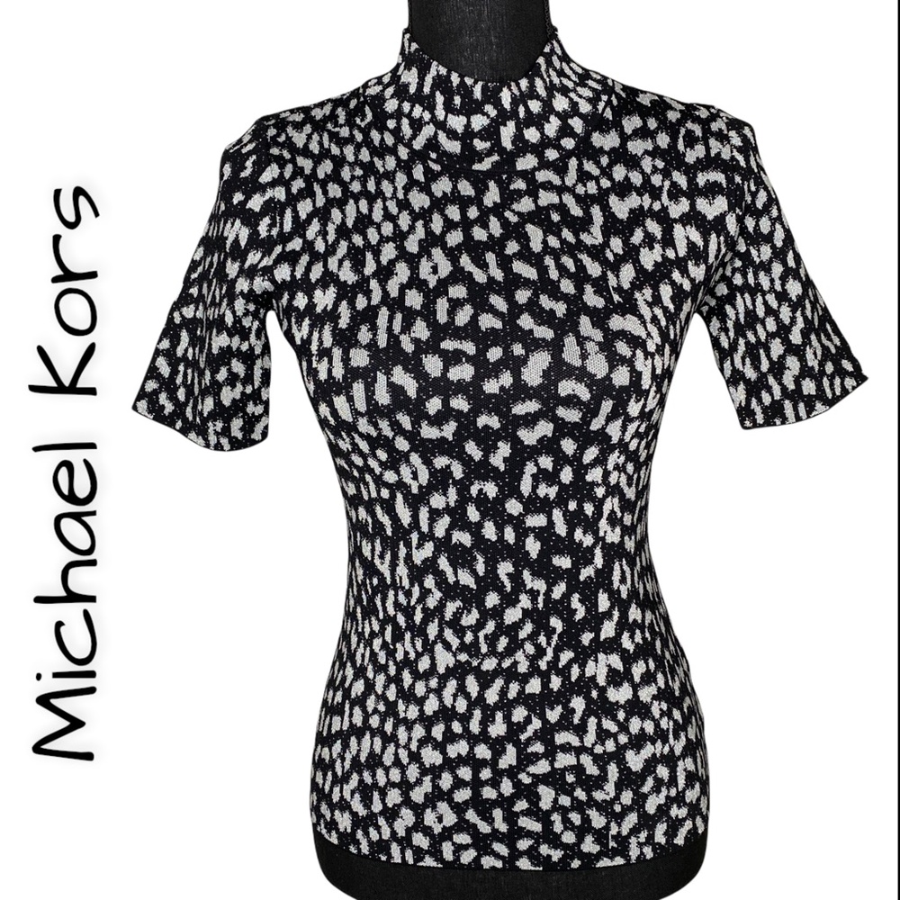 MICHAEL KORS Black & Silver Knit Mock Turtleneck, XS